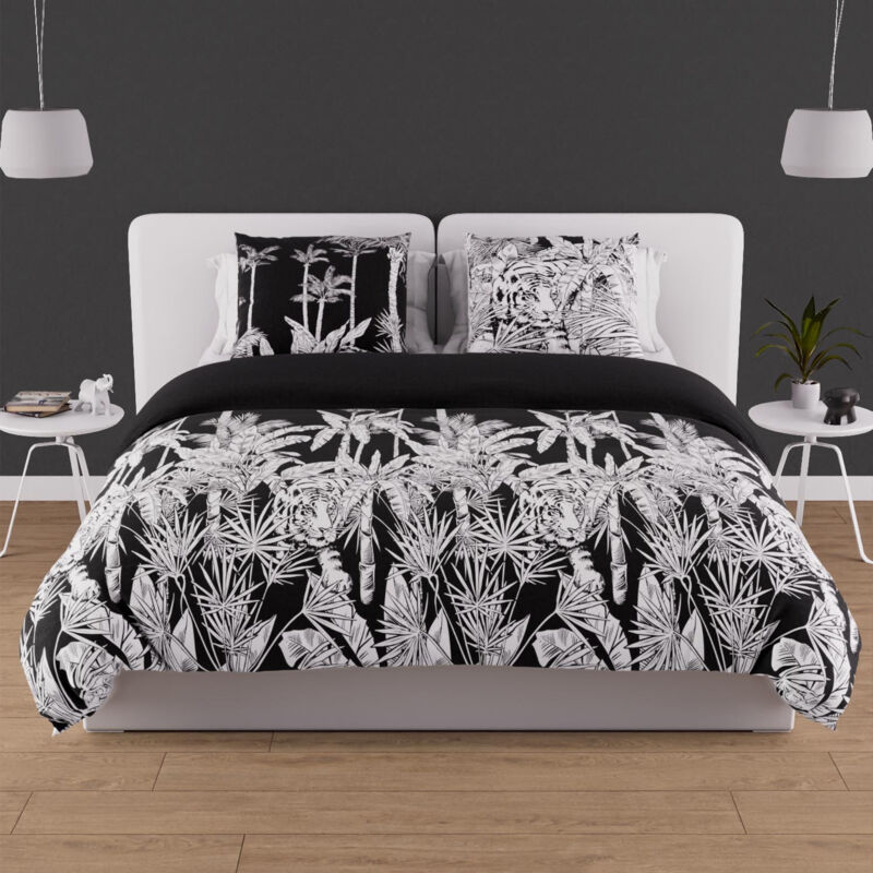 Parure housse de couette en coton 57 fils 240x220 cm tigre noir, par Soleil d'ocre