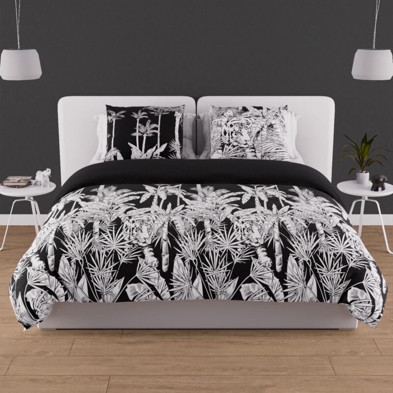 Parure housse de couette en coton 57 fils 260x240 cm tigre noir, par Soleil d'ocre