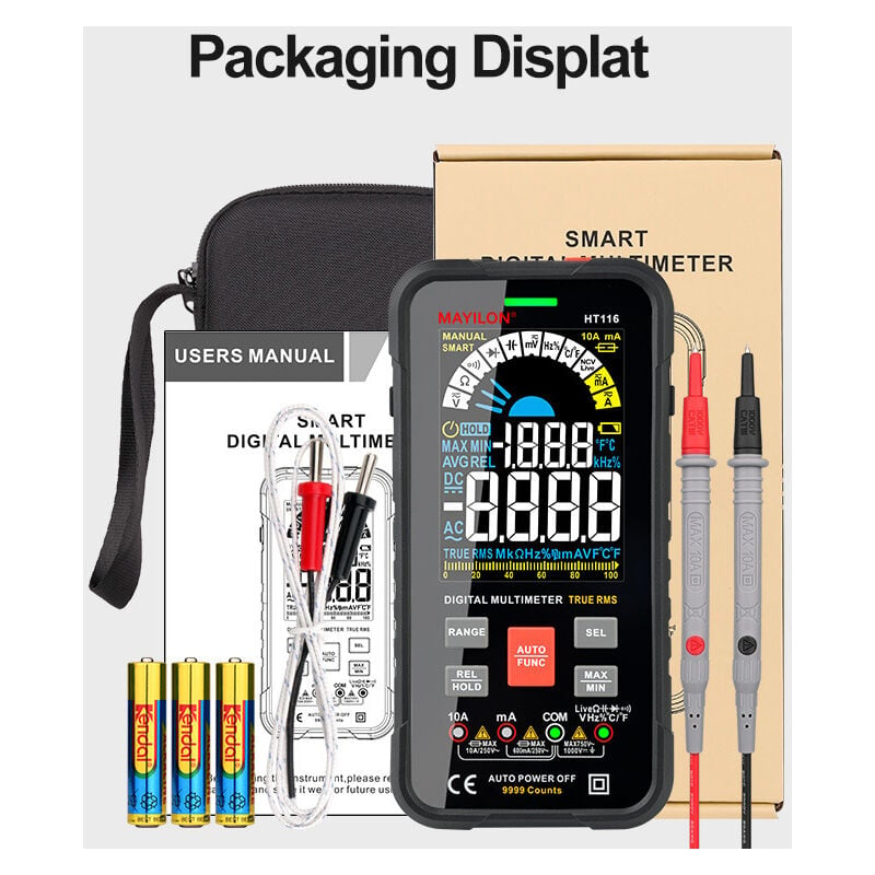 Tigrezy - 10000 Counts Auto Range Digital Multimeter, Ohmmeter, Voltmeter, Measure Current Voltage Resistance Continuity Capacitance Diode Frequency