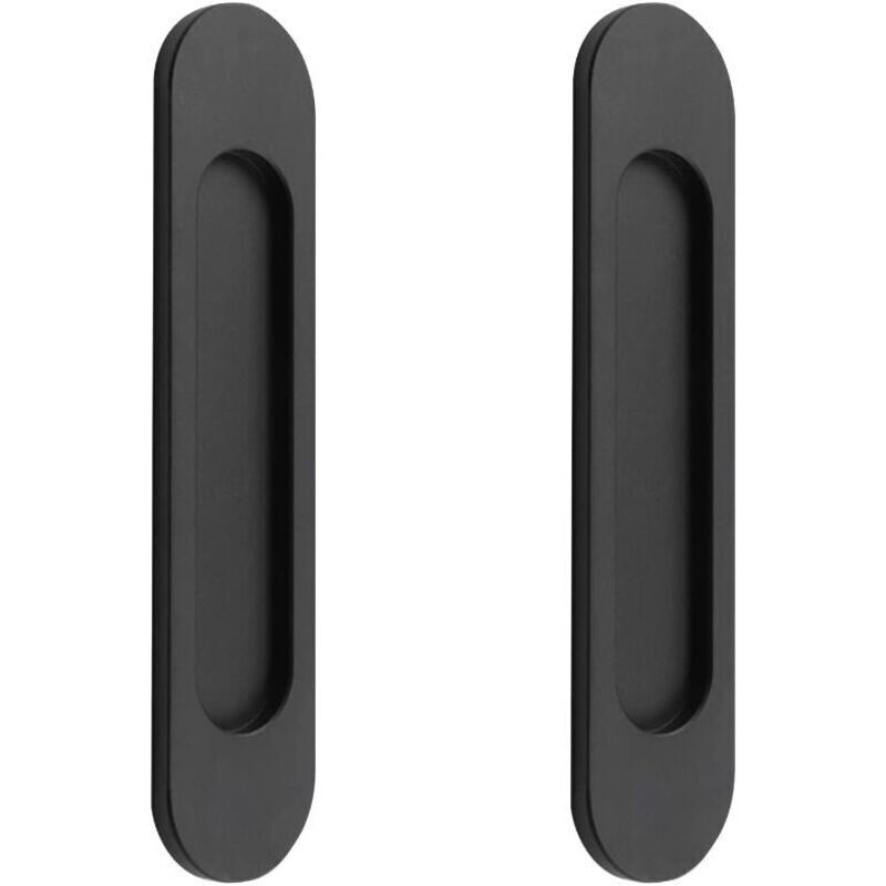 Tigrezy 2 poignées de porte coulissantes ovales auto-adhésives en alliage d'aluminium noir mat sans perforation pour portes coulissantes, fenêtres