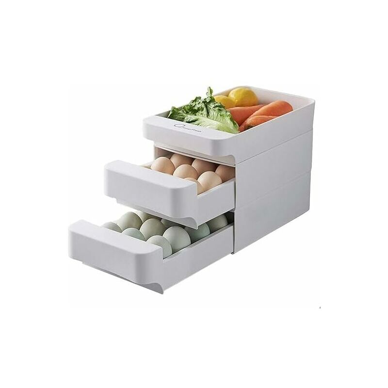 Tigrezy - 3 Layer Egg Storage Box with Drawer Large Capacity Stackable Plastic Egg Holder for Refrigerator