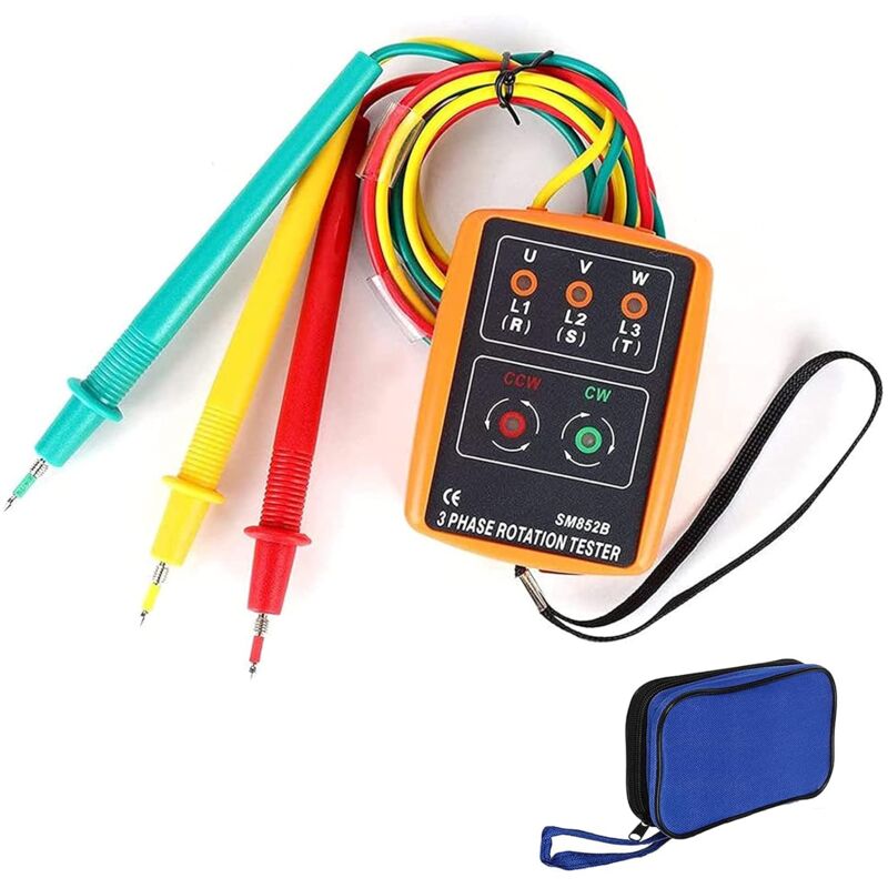 Tigrezy - 3 Phase AC60V 600V Appareil de Mesure Vérificateur de Rotation Testeur de, SM-852B équipé de Pinces Crocodiles et d'un Affichage de led