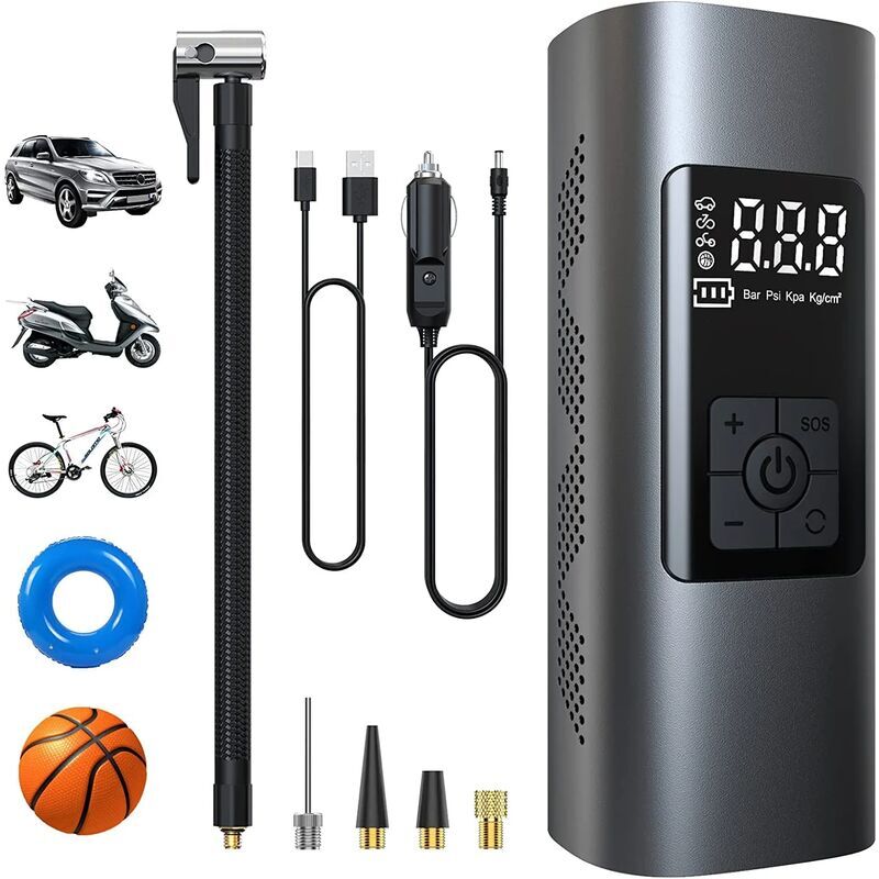 Tigrezy - 6000mAh Mini Electric Air Pump, Portable Air Compressor Cordless Tire Inflator 150PSI with Digital lcd Display, Electric Bike Pump with led