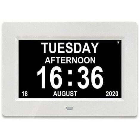 Tigrezy -7 LCD-Digitaluhr, Kalender mit Datum, Kalenderuhr mit Datum, Tag und Uhrzeit, Alzheimer-Uhr, Uhr für Senioren, für Eltern (weiß)
