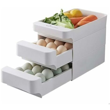 Tigrezy Boîte de rangement à œufs 3 couches avec tiroir - Grande capacité - En plastique empilable pour réfrigérateur