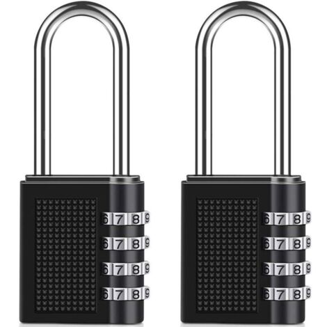 Tigrezy-Cadenas à Combinaison Manille Longue [2 Pièces], 4 Chiffres Serrure Combinée, pour Casier de Gym à L'école, Remise, Clôture (Noir)