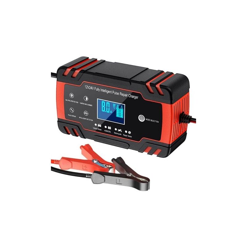 Tigrezy - Chargeur de Batterie Intelligent 12V/24V 8A, Chargeur Batterie Mainteneur et Automatique Réparation Fonction Portable avec Écran lcd, pour