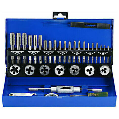Tigrezy Coffret tarauds et filières 32 PCS HSS Jeu de tarauds et matrices Clés métriques coupées M3-M12 Outil de filetage à la main Taraud en carbure de tungstène Matrice de filetage à vis Outil de fa