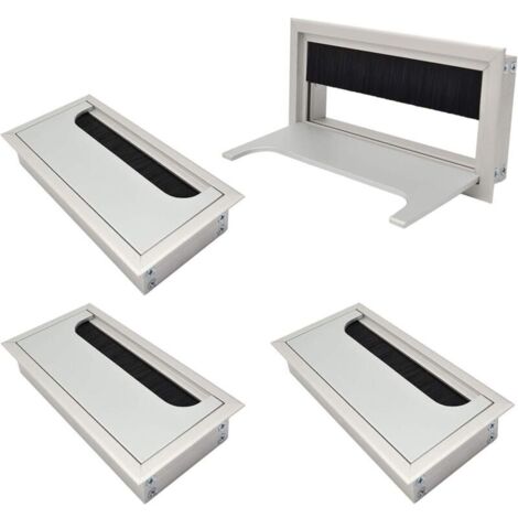Tigrezy Couvercle Passe Câbles Fil Carrée 80x 160mm pour Encastrer sur Table de Bureau Organisateur de Cables pour Meuble Aluminium Argent Anodisé Passage de Câble Cache-Câble Lot de 4