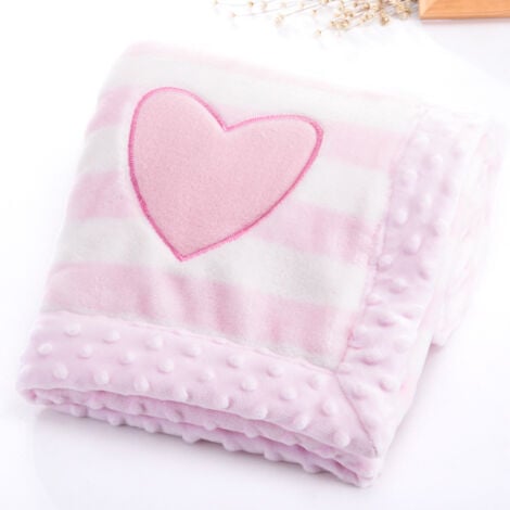 Tigrezy Couverture bébé double couche en flanelle douce pour l'hiver à rayures chaudes Couverture en peluche pour bébé Couverture confortable pour poussette Motif cœur rose