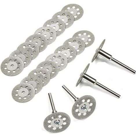 FUHUIDA TRADING Tigrezy Diamond Cutting Disc, 20Pcs 22mm Diamond Mini Cutting Discs with 4Pcs Mandrels Shanks for Rotary Discs