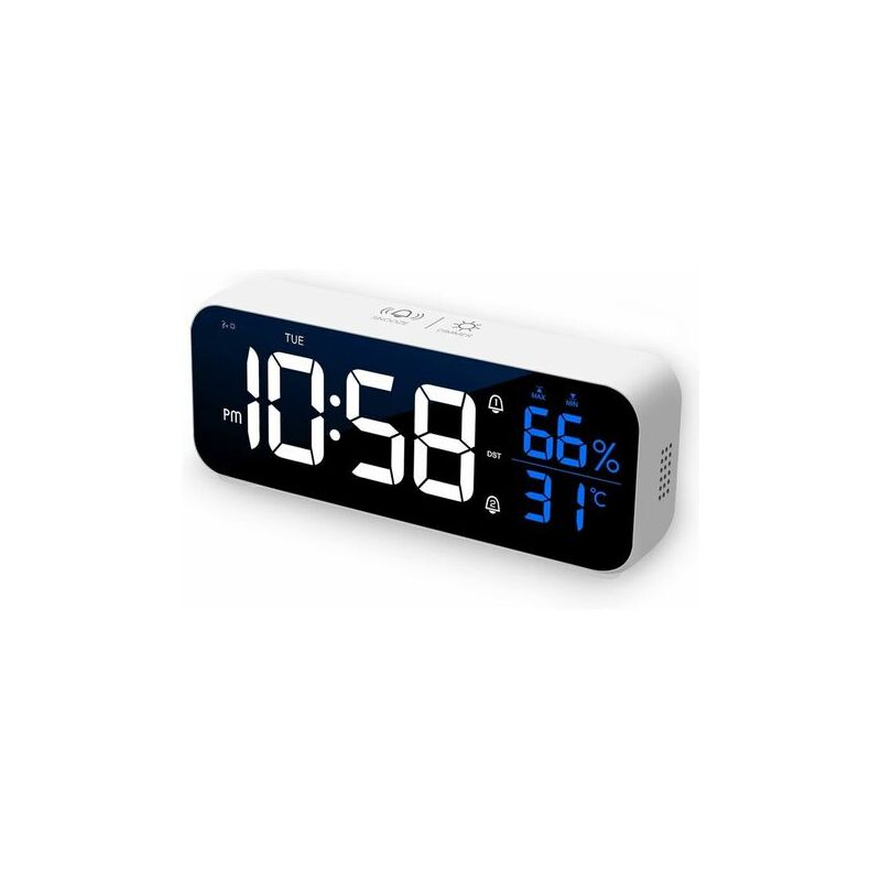 Digital Alarm Clock, led Digital Alarm Clock with Alarm/Snooze/Temperature/Sound Control Functions Digital Alarm Clock, usb Rechargeable Mirror 12/24