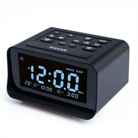 Tigrezy Digital Alarm Clock Radio with Dual USB Charger for Bedroom, Adjustable Alarm Volume and Brightness (Black)