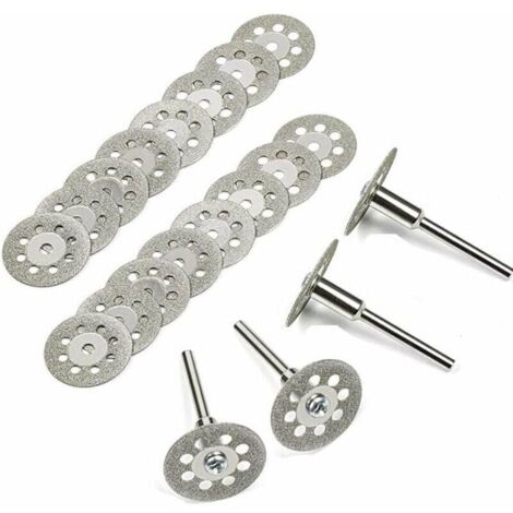 Tigrezy Disque Diamant de Coupe, 20Pcs 22mm Diamant Mini Disques à Tronçonner avec 4 Pièces Mandrins Tiges pour Disques Rotatifs