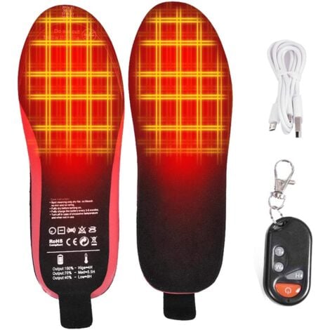 Tigrezy-Electric Heated Insoles, Rechargeable Heated Insole with Remote Control Switch 3 Heat Levels, Wireless Foot Warmer for Hunting (Size 35-40)