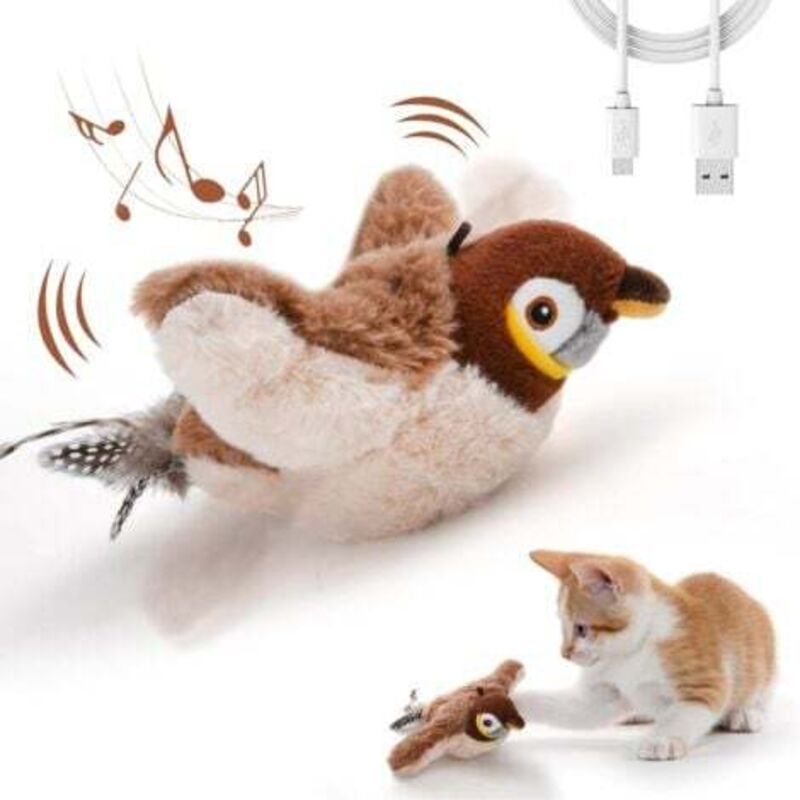 Tigrezy Jouet interactif pour chat avec catnip rechargeable buzz beat Bird (ne vole pas) pour chat d'intérieur, activation tactile, jouet de sport