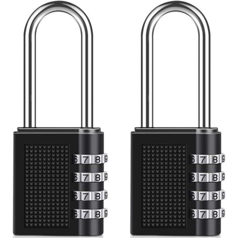 Tigrezy-Kombinationsschloss mit langem Bügel [2 Stück], 4-stelliges Zahlenschloss, für Spind in der Schule, Turnhalle, Schuppen, Zaun (schwarz)