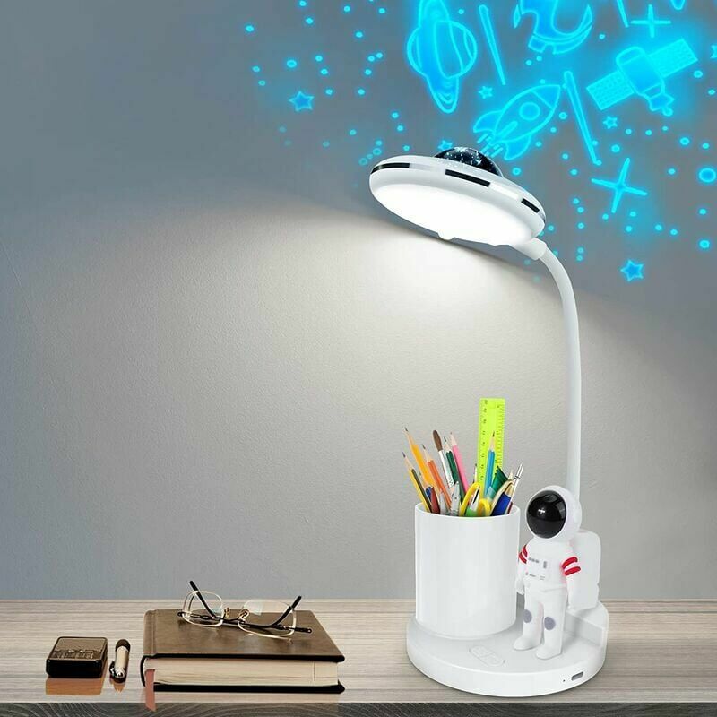 Tigrezy - Lampe de Bureau Enfant, Lampe de Table Sans Fil Dimmable, Lampe de Bureau Rechargeable avec Projection et Porte-stylo
