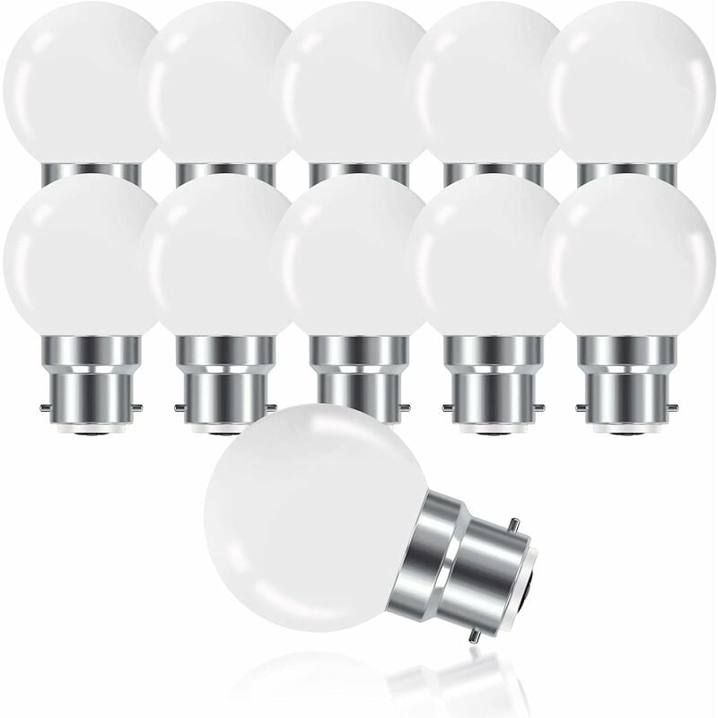 Tigrezy - Lot de 10 Globes led B22 G45, Blanc Chaud 3500K, 3W G45, 180lm, Boîtier en Polycarbonate Mat, Non Dimmable [Classe énergétique g]