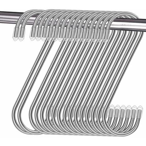 Tigrezy Lot de 16 Crochets en S en Acier Inoxydable, Forme de S Crochets en Métal, Crochet Multifonctions, pour Cuisine, Salle de Bain, Chambre et Bureau(Argent)