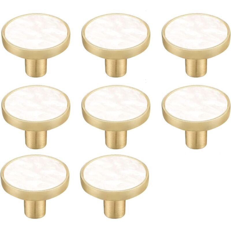 Lot de 8 boutons de placard ronds ronds en laiton marbré pour tiroir décoratif blanc nacré (8) - Tigrezy