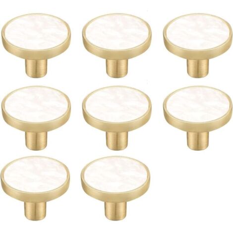 Tigrezy Lot de 8 boutons de placard ronds ronds en laiton marbré pour tiroir décoratif blanc nacré (8)