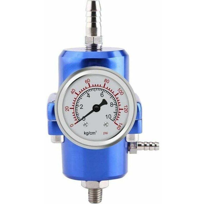 Tigrezy Régulateur de Pression de Carburant, Régulateur de Pression d'Essence Kit de Flexibles Manométriques Jauge 0-140 psi Réglable (Blue)