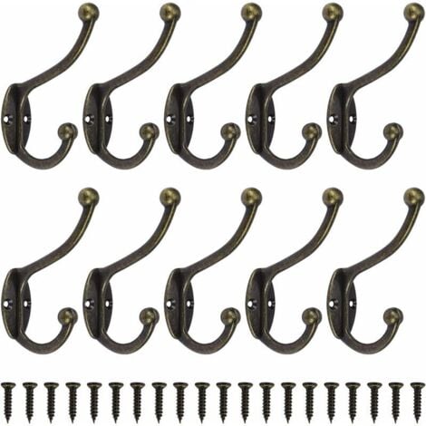 BRIDAY Tigrezy Rétro Crochet Porte Manteau Mural Vintage Crochet de Porte Métal pour Salle de Bain Cuisine Chambre Entrée 10 Pièces Bronze