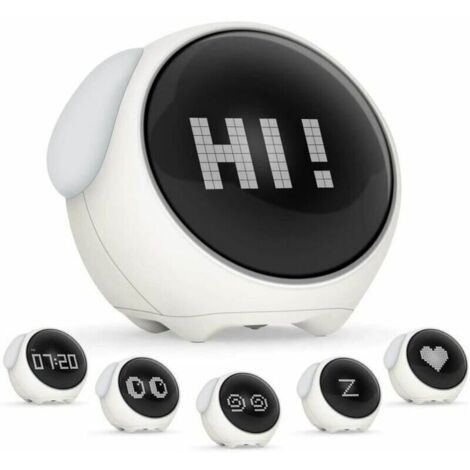 Tigrezy Réveil Enfant,Réveil,Réveil Numérique rechargeable,Réveil Mignon Enfants Emoji,Horloge pour Enfants avec Veilleuse à Commande Vocale