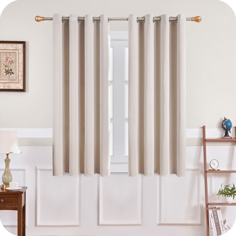Rideau Occultant Thermique Isolant 140x160 cm Rideaux de Petite Fenêtre Courts Beige Intérieurs pour Salon Chambre à Coucher Lot de 2 avec Oeillets