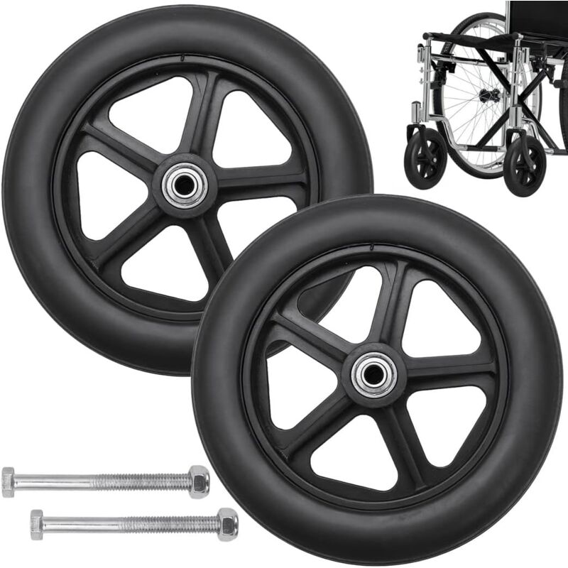 Tigrezy - Roulette Avant De 8 Pouces, 2pcs Roues De Remplacement pour Fauteuil Roulan, Pneu Solide Antidérapant, 190mm Gris en Noir, Roues pour