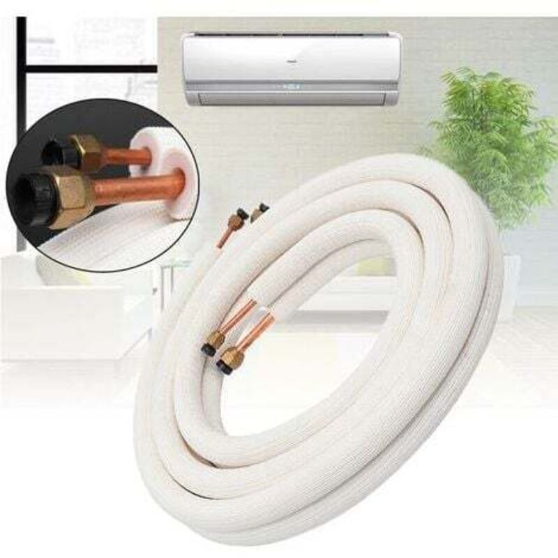 Tuyau en cuivre pour climatiseur 1/4 3/8 - Tuyau réfrigérant en cuivre et aluminium isolé - Pièces pour climatiseur - 3 mètres, Blanc - Tigrezy