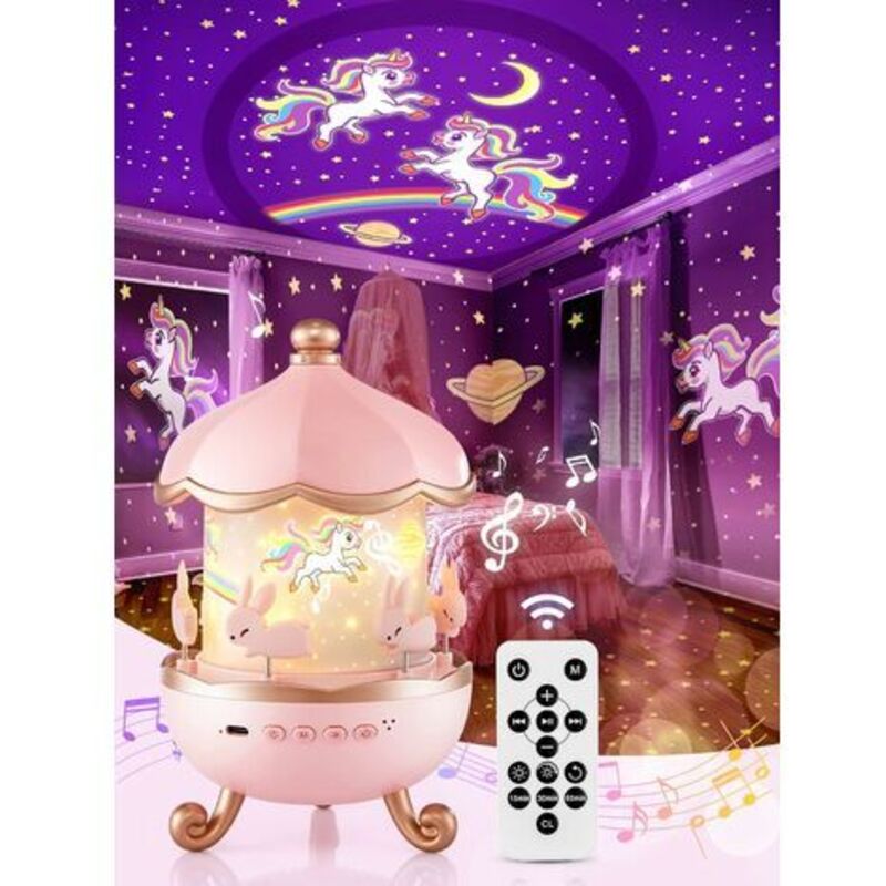 Veilleuse Bébé Projecteur Ciel Etoile, Veilleuse Enfant Veilleuse Musicale et Lumineuse,12 Thèmes 360°Rotation Telecommandé Veilleuse Lampe led,
