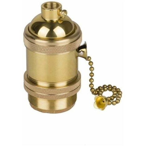 Tigrezy Vintage Support pour Ampoule E27 Douille Culot de Lampe Avec Interrupteur de Chaîne en Cuivre Laiton Couleur Cuivre