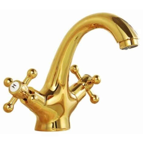 Tigrezy Vollkupfer-Wasserhahn für heißes und kaltes Wasser, europäischer antiker Wasserhahn, Badezimmer, goldener Waschbecken-Wasserhahn, Doppelgriff-Wasserhahn, Einloch-Wasserhahn