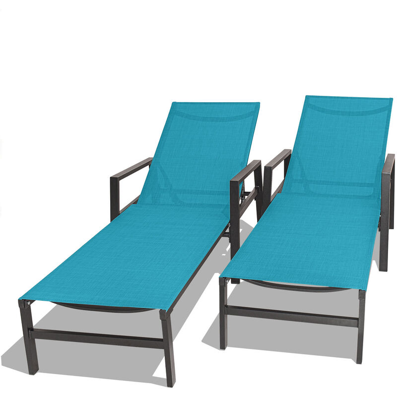 Tigri - Ensemble de 2 chaises longues de jardin en aluminium et textilène. Bains de soleil design avec accoudoirs et dossier réglable à 5 positions