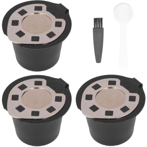 Tihebeyan Wiederverwendbare Edelstahl-Kaffeekapseln, Nachfüllbare Pads, 50-ml-Filterbecher + Löffelbürste für Kaffeeliebhaber (3 vergoldete Bürsten + Löffel).