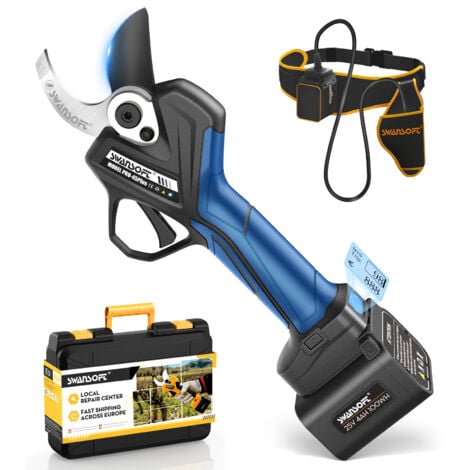 SWANSOFT Tijera de poda eléctrica de 45 mm con corte progresivo, podadora profesional a batería de 1150 W para huertos y olivares PRU45 Plus azul