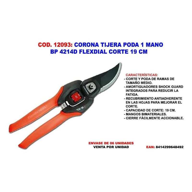 

MIBRICOTIENDA corona tijera poda 1 mano bp 4214d flexdial corte 19 cm