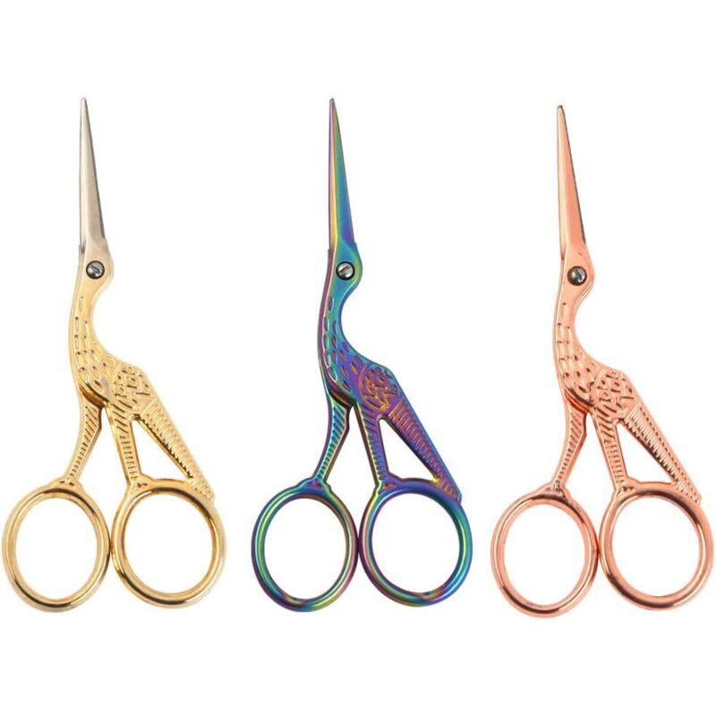 Tijeras de bordado pequeñas (3 piezas), estilo vintage, de cigüeña, de acero inoxidable, para bordar y coser, uso diario, 11,5 cm