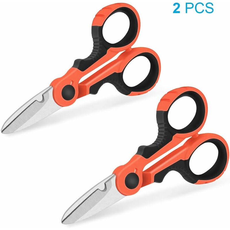 

Tijeras de electricista de 142 mm, tijeras de hoja dentada de acero inoxidable de calidad, pelacables de ABS de doble inyección profesional, afiladas