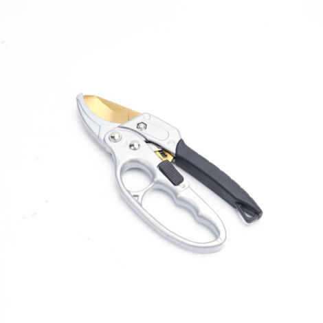 Tijeras de podar de titanio con mecanismo de trinquete - Mango ergonómico, antideslizante y seguro - 20 cm - Gris