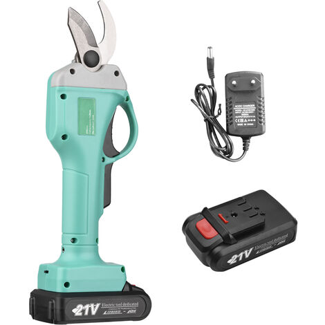 Tijeras de podar eléctricas inalámbricas de 21 V Tijeras de jardín portátiles Cortadora de ramas con adaptador de batería de litio para jardinería (Azul - Enchufe de la UE)
