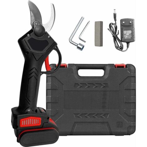 Tijeras de podar eléctricas inalámbricas de 48 V, portátiles, para jardín, podadoras de árboles y ramas con adaptador de batería de litio para jardinería (negras)