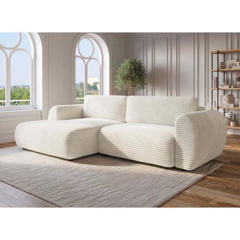 Deco In Paris - tilda - Canapé d'angle convertible avec coffre en velours gros côtelé doux beige tilda - Angle gauche