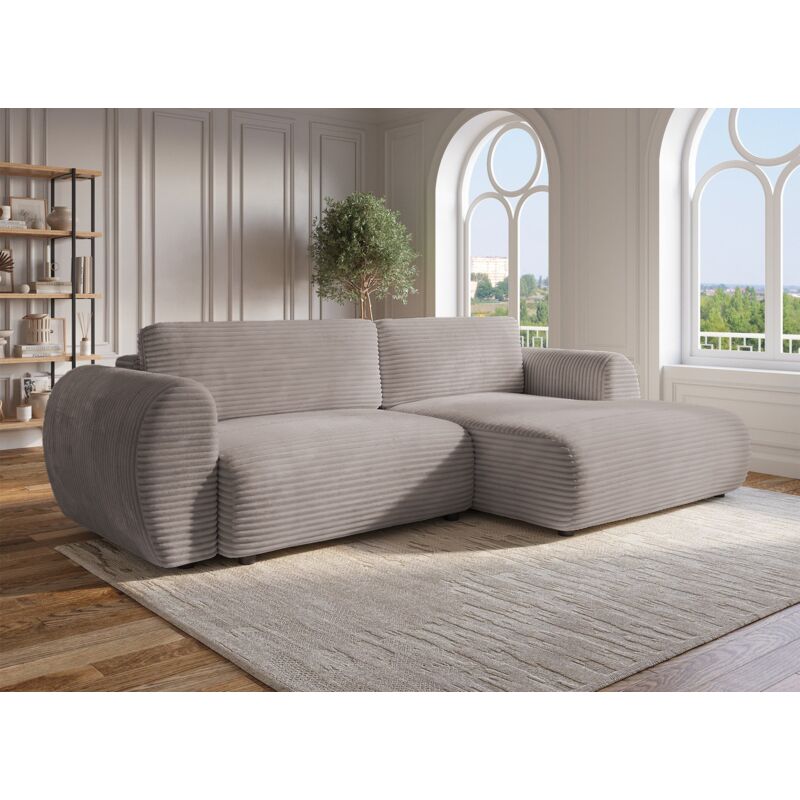 Deco In Paris - tilda - Canapé d'angle convertible avec coffre en velours gros côtelé doux taupe tilda - Angle droit