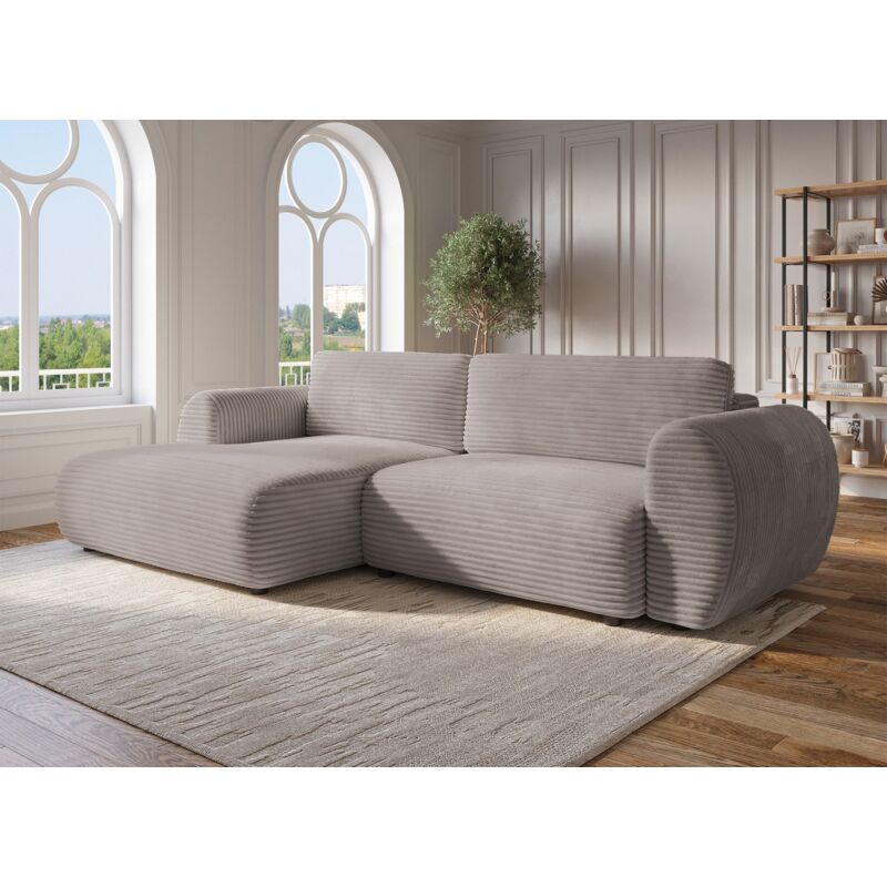 Deco In Paris - tilda - Canapé d'angle convertible avec coffre en velours gros côtelé doux taupe tilda - Angle gauche