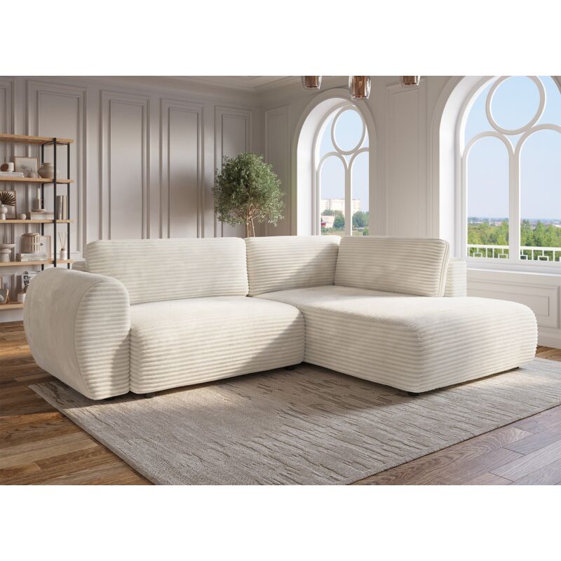 Deco In Paris - tilda - Canapé d'angle convertible avec méridienne et coffre en gros côtelé doux beige tilda - Angle droit