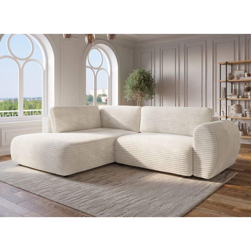 Deco In Paris - tilda - Canapé d'angle convertible avec méridienne et coffre en gros côtelé doux beige tilda - Angle gauche