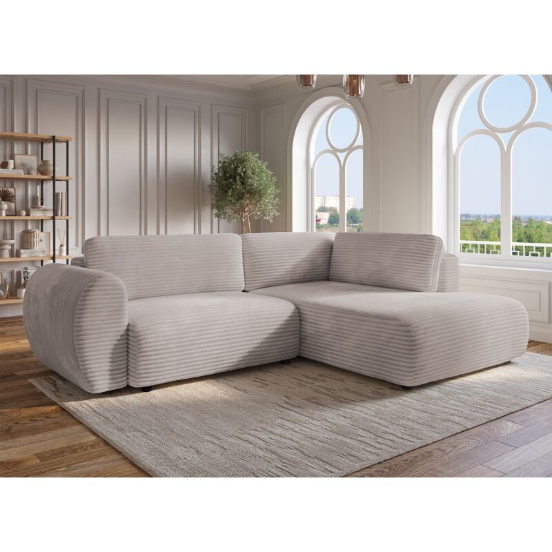 Deco In Paris - tilda - Canapé d'angle convertible avec méridienne et coffre en gros côtelé doux taupe tilda - Angle droit